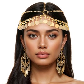 Sequin Boho Head Chain, Gold Headpiece, Hair Chains Head Chain Jewelry for Women Egyptian Headpiece Arabian Nights Outfit Costume Headband Hair Accessories for Women and Girls