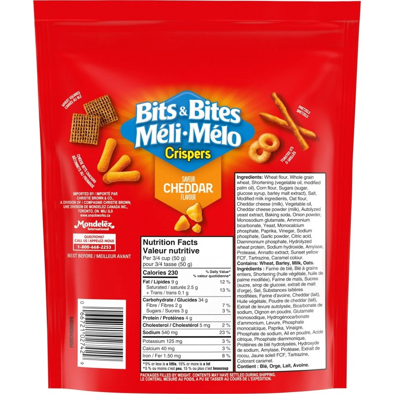 Christie Bits & Bites Cheddar Flavor Cracker Snack Mix, 145g/5