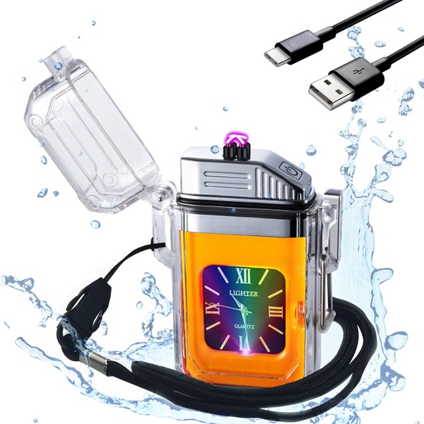 SKRFIRE Encendedor eléctrico transparente, impermeable, recargable, de plasma, doble arco,
