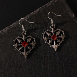 Wendalern Black Heart Earrings Red Crystal Heart Dangle Earrings Gothic Arrows Heart Hook Earrings Vintage Sacred Heart Drop Earrings Thorns Heart Statement Earrings Jewelry for Women