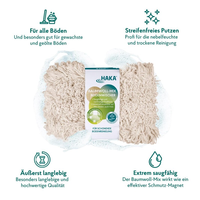 HAKA Cotton Mix Floor Mop, Universal Use, Wood, Cork &