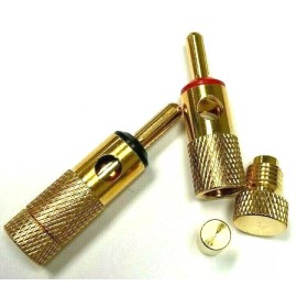 JBC 2pc Screw On Speaker Cable Wire Connector Banana Plug Jack Audio Gold