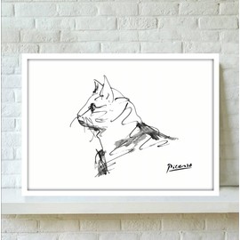 Picasso Cat Drawing Framed Poster aoipro (White Frame)