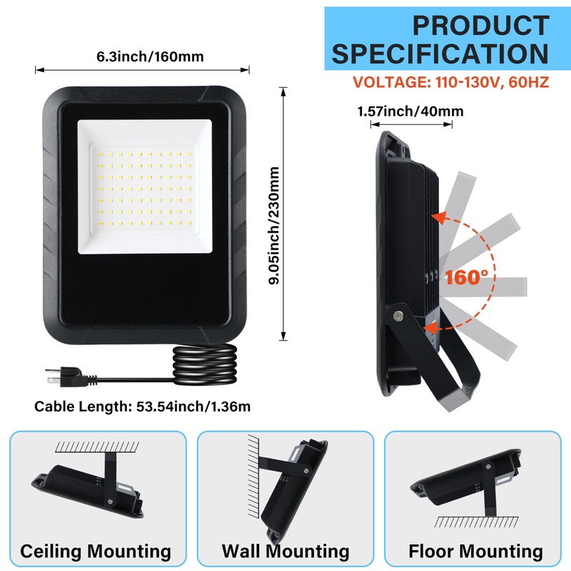Simple Deluxe 2 Pack LED Flood Lights Outdoor, 70W 7000LM