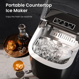AGLUCKY Ice Makers Countertop with Handle,26.5Lbs/24H,9 Cubes in 6 Mins,2 Sizes of Bullet Ice,Portable Machine with Self-Cleaning,Perfect for Home Kitchen(Black)