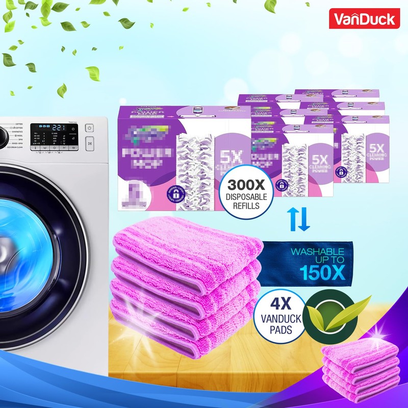 VanDuck Reusable Mop Pads Compatible with Swiffer PowerMop (4 Pack)