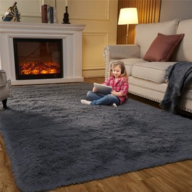 Area Rugs for Bedroom Living Room, 6ft x 9ft Darkgray Fluffy Carpet for Teens Room, Shaggy Throw Rug Clearance for Nursery Room, Fuzzy Plush Rug for Dorm