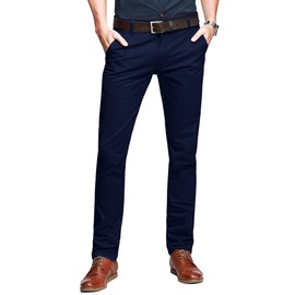 Match Mens Slim Tapered Flat Front Casual Pants (34, Dark Blue)