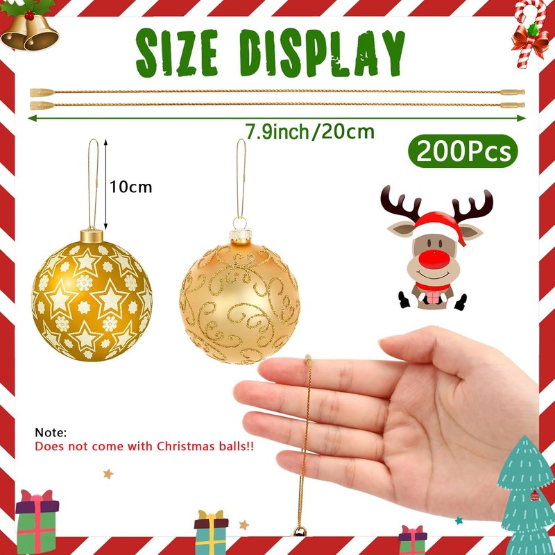 LIODUX 200Pcs Christmas Ornaments String Hanger, Ornament Hangers with Snap