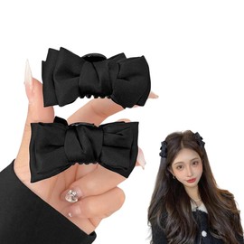 Bangs Clip, Set of 2, Hair Clip, Ribbon, Black, Hair Ornament, Hair Clip, Hair Claw, Stylish, Cute Bow, Hairpin