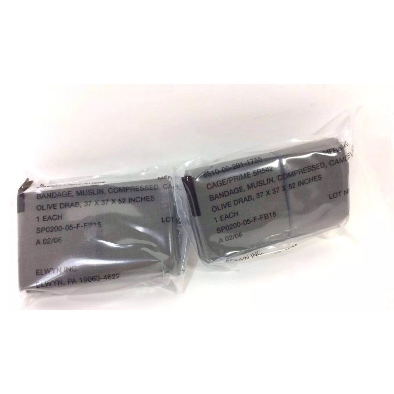 2 Muslin Compressed Triangular Bandages, Military First Aid (2 Bandages)