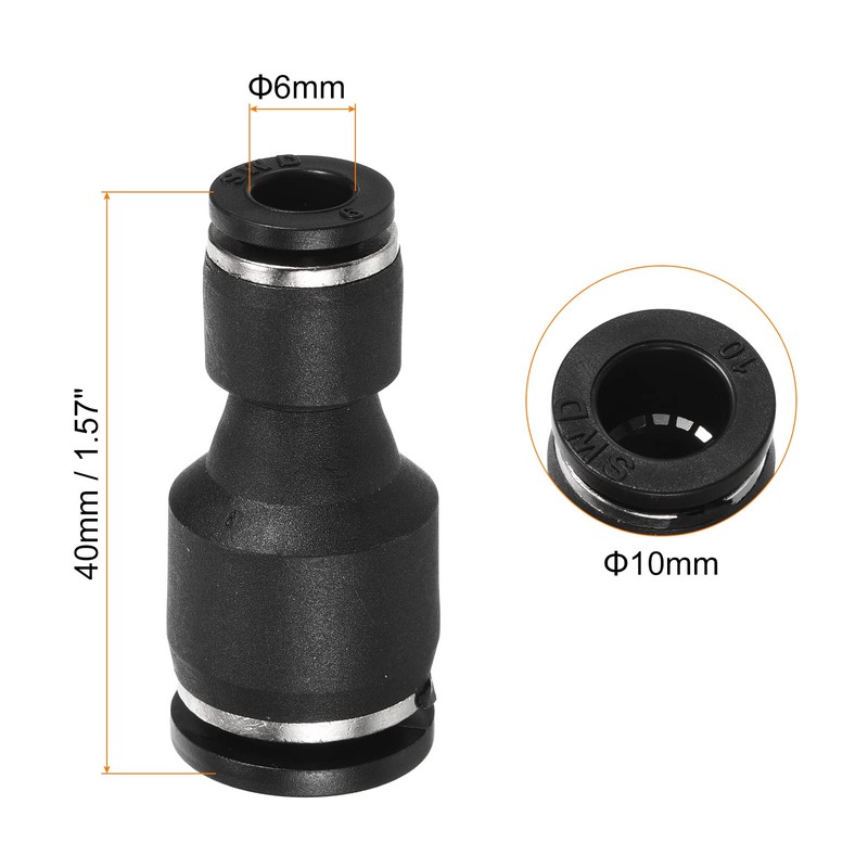 PATIKIL 5pcs 10mm to 6mm Airline Fittings, Straight Pneumatic Quick