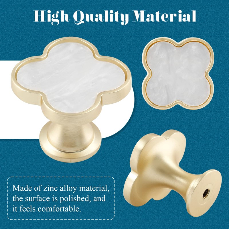 Uenhoy 6 Pcs Clover Drawer Knobs Decorative 4-Leaf Clover Cabinet