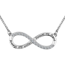KunBead Always My Sister Forever My Friend Infinity Love Heart Birthday Graduation Charm Pendant Necklace for Women