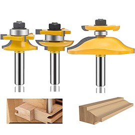 LEATBUY 1/2-Inch Shank Raised Panel Router Bit Set 3 PCS, Round Over Cabinet Door Rail and Stile Router Bits, Woodworking Wood Cutter, Wood Carbide Groove Tongue Milling Tool(1/2-Double R)