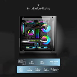 M-ATX/ITX Tower PC Case,Capable of Fitting 7 Fans,5 ARGB Fans Pre-Installed, Gaming PC Mini Case with 2*Tempered Glass (Black)