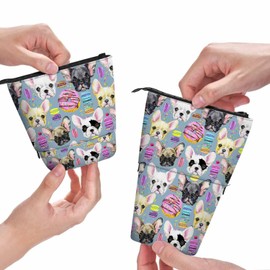 Swono French Bulldog Pencil Case Watercolor Puppy Cute Dog Sweet Dessert Macaron Standing Pencil Case Pencil Holder Pencil Pouch Cosmetics Pouch Makeup Office Bag Colorful