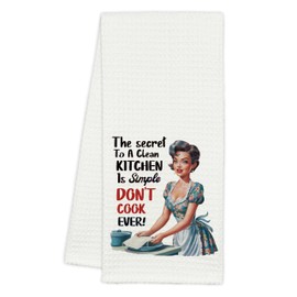 Funny Retro Kitchen Gifts for Women, Cool Sassy Mom Wife Kitchen Tea Dishcloths Towels for Christmas Birthday, Secret to a Clean Kitchen is Simple Don't Cook Ever