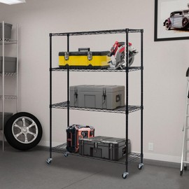 4-Tier Heavy Duty Storage Shelving Unit,Storage Cart On Wheels, Adjustable Rolling Shelves Organizer, 1400LBS Capacity Storage Unit, Utility Cart Organizer for Kitchen, Pantry - 36" L x 14" W x 58" H