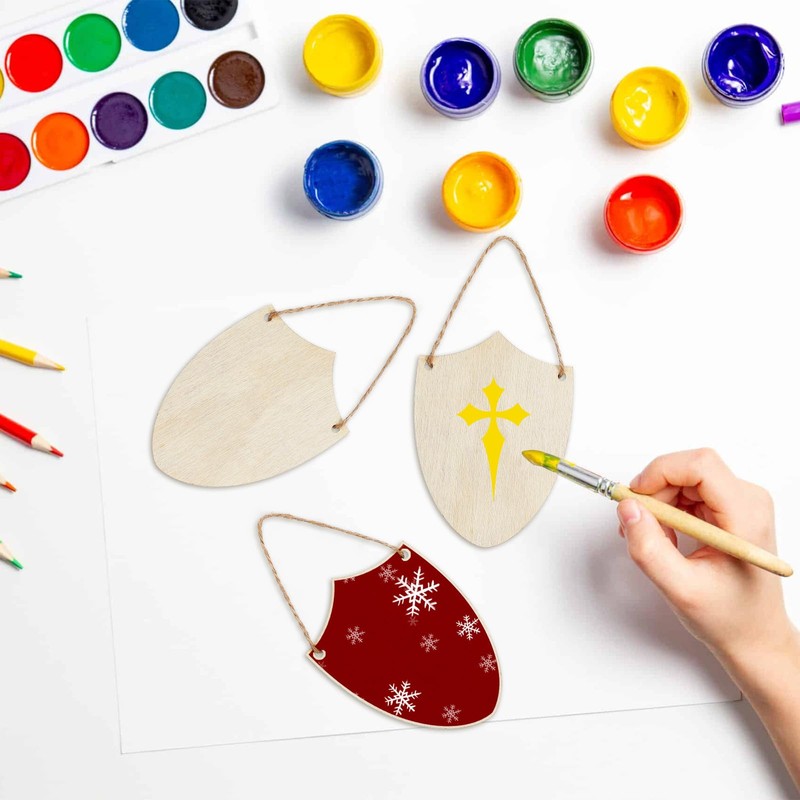 NUOBESTY 20pcs Unfinished Wooden Shield Cutouts for DIY Wood Projects