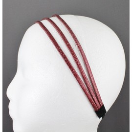 Dark Red thin skinny triple 3-strand faux leather headband hair band narrow bands stretch