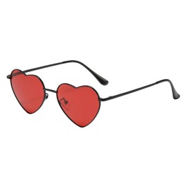 qinqilanqi-S Polarised Love Heart Sunglasses for Women Vintage Fashion Gold Metal Frame Cute Party Festival Glasses UV400 Protection, black/red