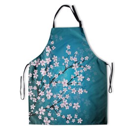 Giwawa Cherry Blossom Apron with Pockets - Sakura Plum Blossom Chef Apron Pink Flower Kitchen Bib Apron Asian Japanese Flowers Floral Aprons for Women Men Adjustable for Cooking Baking Gardening