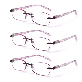 FEIVSN 3-Pack Rimless Reading Glasses For Women, Lightweight Spring Hinge Readers, Classic Elegant Artistic Eyeglasses UV 400 (Red 4.0 Etc)