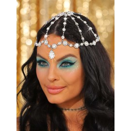 Yean 1920s Rhinestone Headpiece Cap Crystal Flapper Headband Silver Wedding Hair Jewelry for Women