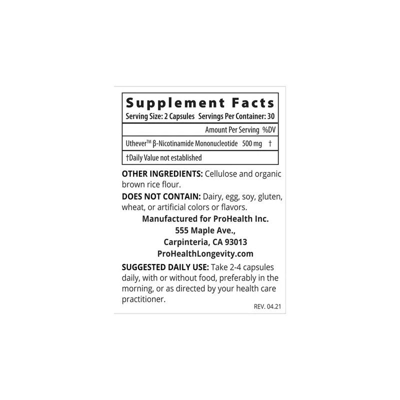 Suplemento Nmn 500 Mg Precursor Nad 30 Caps. Gmp