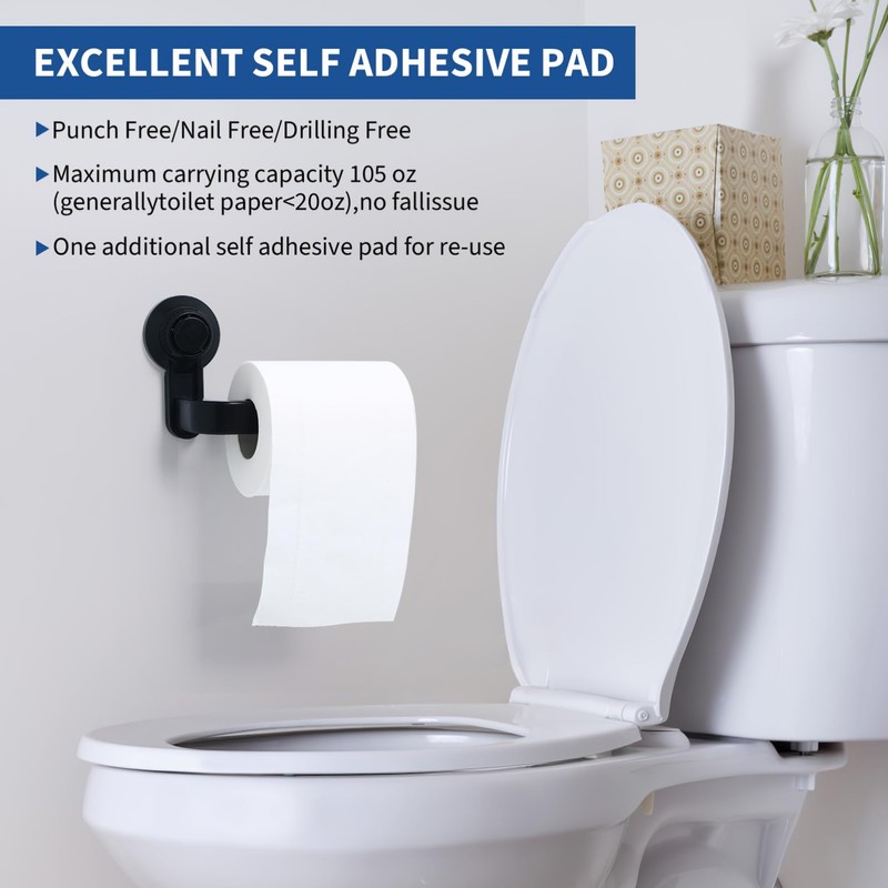 Suction Cup Toilet Paper Holder Wall Mount Matte Black Abs