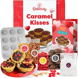 Baketivity Valentines Day Caramel Kisses Kids Baking Kit - Baking Set for Girls and Boys Ages 4-12 - Kids Cooking Kit with Pre-measured Ingredients, Instructions, Video, STEM Activities