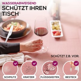 Elegant Tablecloth with Natural Linen Look, Lina Tablecloth and Table Runner, Choice of Size and Colour (Square 110 x 220 cm, Blossom Pink)