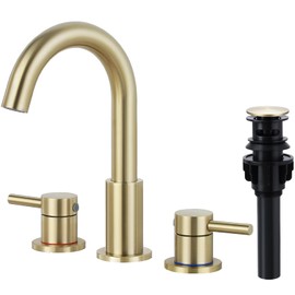 FGKQ Gold Bathroom Sink Faucet 2 Handle 8 Inch 3 Hole Widespread with Valve and Water Supply Hoses, with Overflow Pop Up Drain Assembly, Brushed Gold