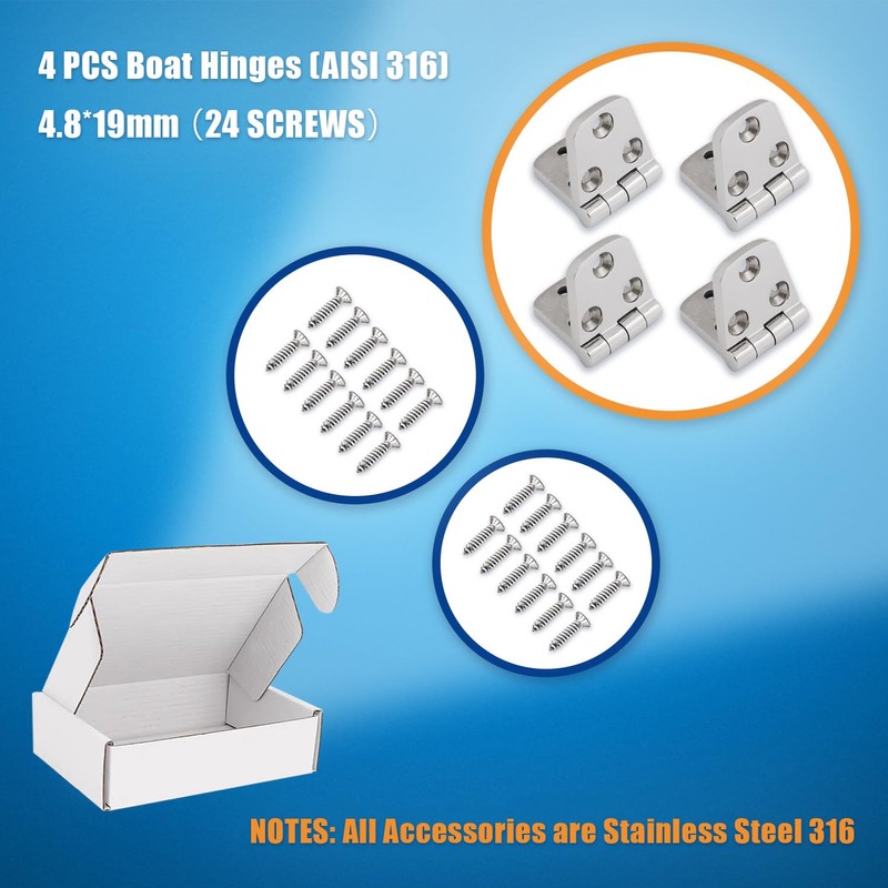 316 Stainless Steel Hinges Marine Grade 4 Pcs 3" x