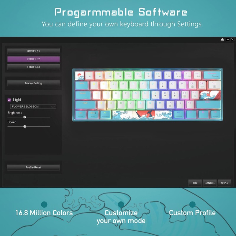 Womier 60% Percent Keyboard,WK61 V2 Mechanical RGB Wired Gaming Keyboard,Hot-Swappable