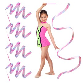 SANOU Gymnastics Band with Rod Dance Bands 4 Pieces Sports Gymnastics Band 2 m Rainbow Swing Band Dance Streamer for Girls Children Art Dances Training Circus