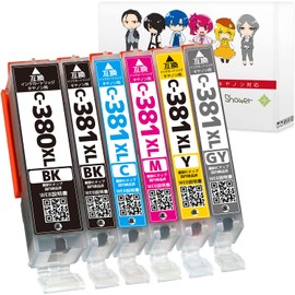 BCI-380XL (BK/Black) BCI-381XL (BK/C/M/Y/GY) 6 Color Set (Large Capacity), Remaining Charge Indicator Function, QR Instruction Manual Included, Japanese Packing, New IC Chip Compatible (6 Color