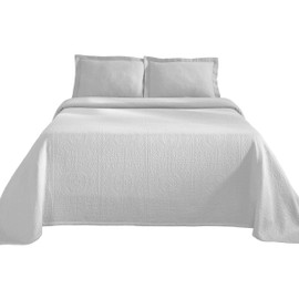 SUPERIOR 100% Cotton Fleur De Lis Matelasse Twin Bedspread, White