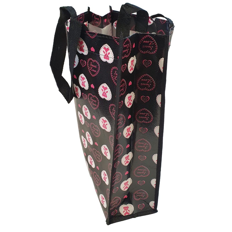 Fat-catz-copy-catz Eco Friendly Black Love Hearts Lunch Shopping Bag 30x25x9cm