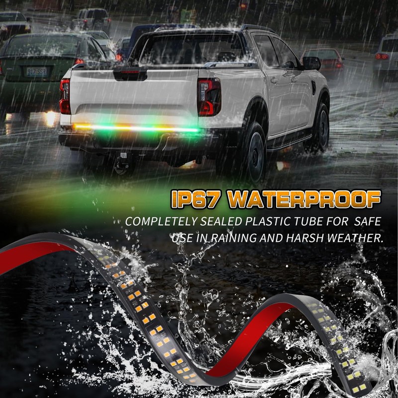 XRIDONSEN 48 inch Truck Amber Green Tailgate Strobe Lights Strip