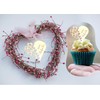 6x Valentine's Day Acrylic Cupcake Toppers Heart shaped Tags Valentines
