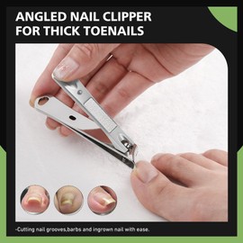 Slanted Curved Blade Ingrown Toenail Clippers for Thick Toenails, Angled Toe Nail Fingernail Cutter Trimmer for Seniors and Men - Black (Pear Silver)