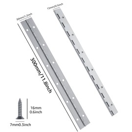 MIVIDE 6PCS 12 inch Piano Hinges 300mm, Long Hinges for Wood, Continuous Hinge Heavy Duty, Stainless Steel Piano Hinge with Screws for Piano Cabinet Door Window Boats