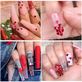 6 Grids Red Heart Nail Glitter Sequins Holographic Heart Nail Art Stickers Love Nail Decals Valentine's Day Nail Glitter Flakes Heart Nail Designs Glitter for Acrylic Nail Art Decorations