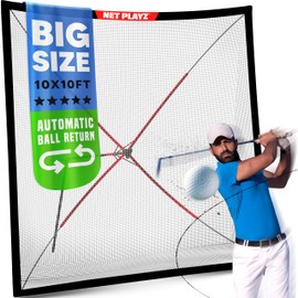 Net Playz Golf Practice Auto Return Net,10Ft x 10Ft, Quick Set-up, Multi-Angle Adjustment, Golf rebound net, Outdoor Training net