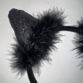 Unbranded Black Glitter Kitty Cat Ears Headband Glittery Cat Headband Costume PROP