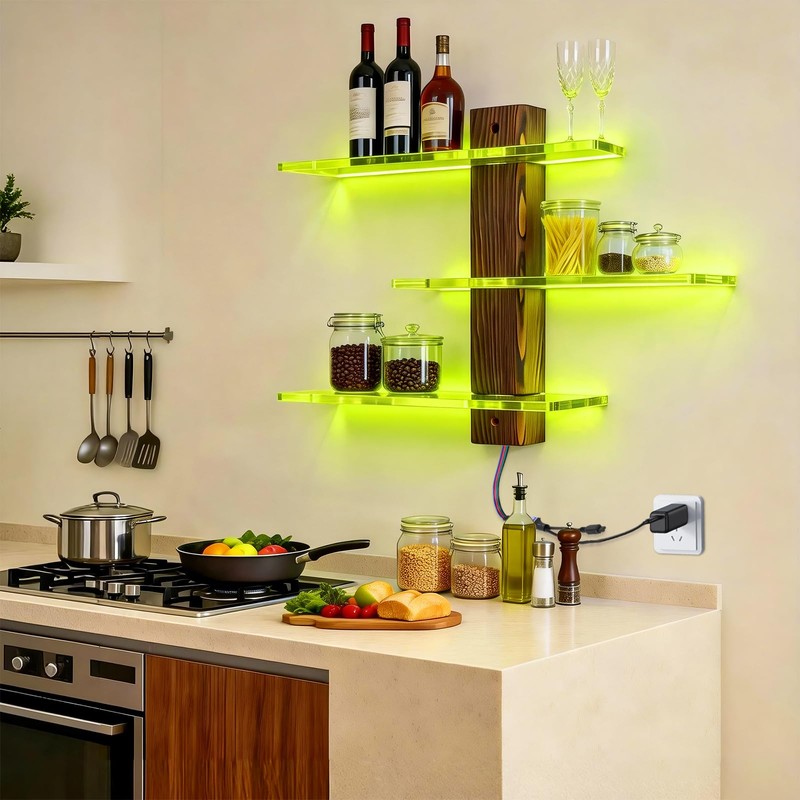 3 Tier Acrylic Wall Mounted Display Shelf with Lighting Display