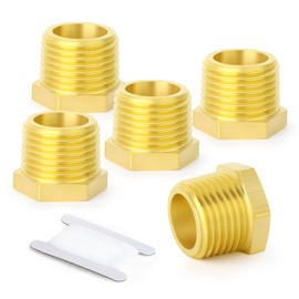 ERGAOBOY 5 Pcs 3/8" BSP Female to 1/2" BSP Male Brass Reducer Hex Bushing Threaded Pipe Fitting