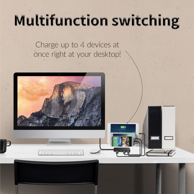 USB hub, 4-port USB 2.0 hub, ultra-thin portable USB splitter,